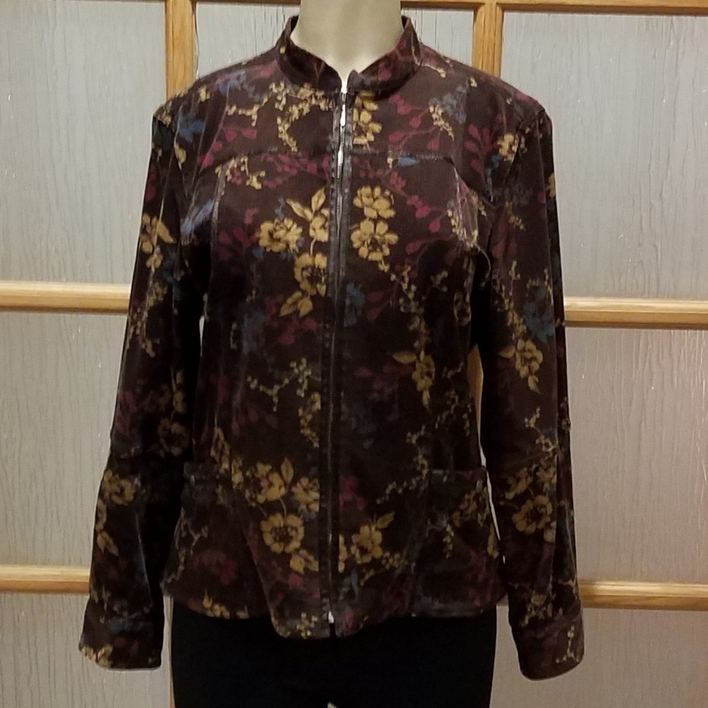 AMBER Sun Floral Corduroy Zip Jacket